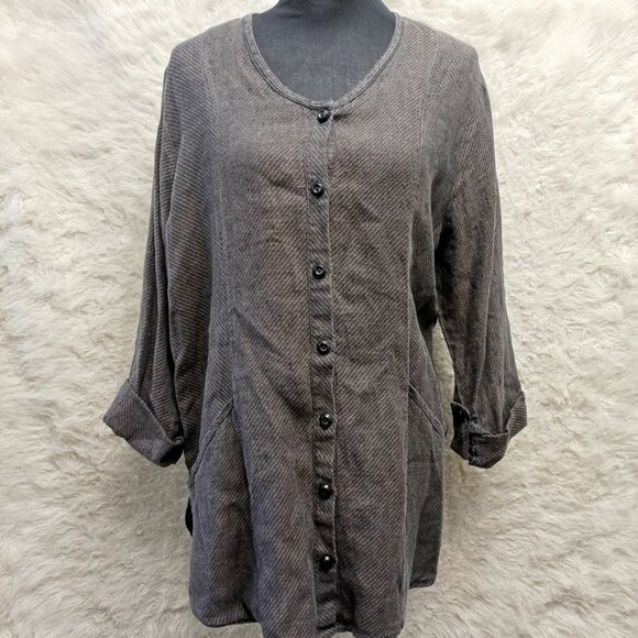 Flax Jeanne Engelhart Brown Blouse Shirt Jacket Button Down Linen Size small - Picture 1 of 7